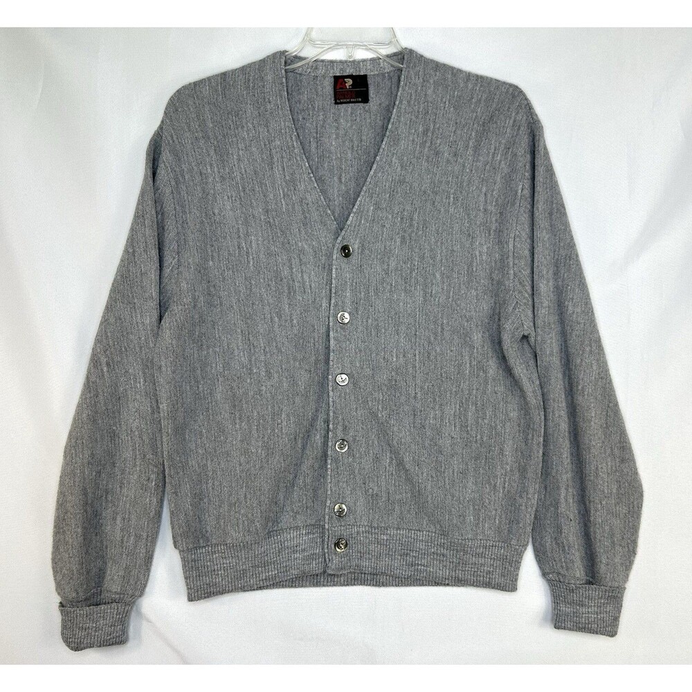 Vtg Arnold Palmer Gray Acrylic Union Made Cardigan Sweater Grandpa Large